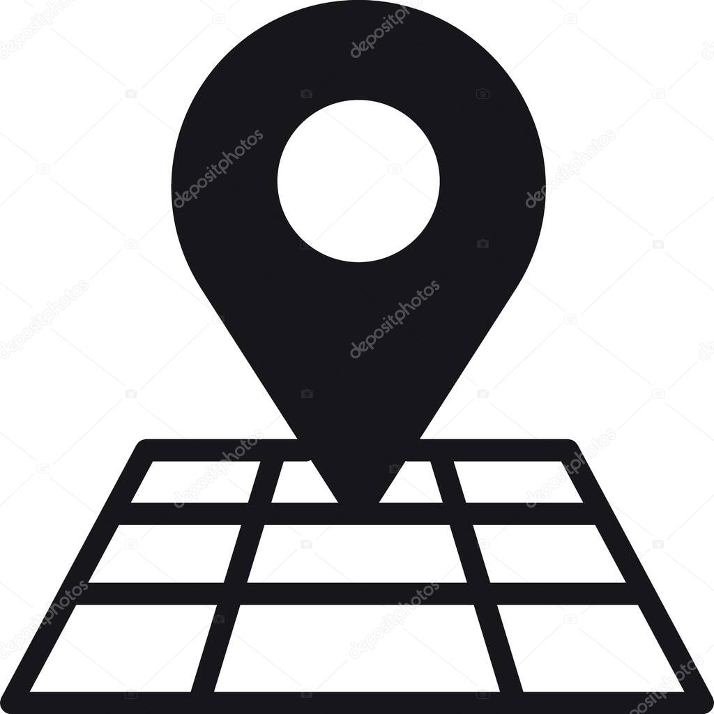 Location, map, address icon Location pin icon on a grid background.