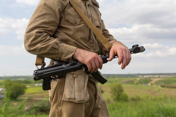 Soldier of the Red Army of the Second World War with a submachine gun