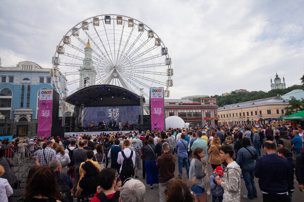 Kiev, Ukraine - May 12, 2018: Spectators at the Kleizmer Music Festival on Kontraktova Squar