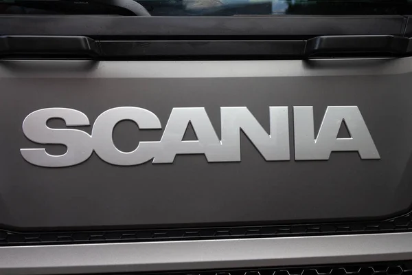 Kiev Ucrânia Junho 2018 Logotipo Caminhão Scania Cabine Carro — Fotografia de Stock