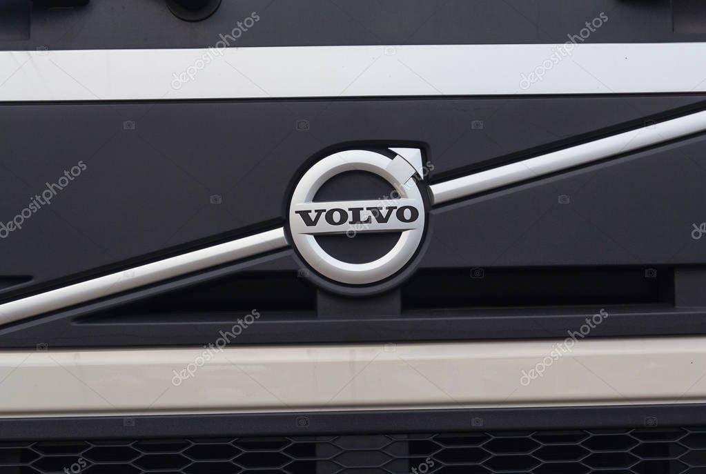 Kiev, Ukraine - June 08, 2018: Logotype of the truck Volvo on the car cabin