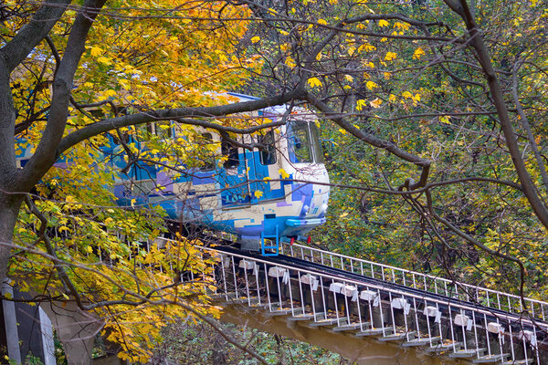 Railway funicular is an autumn Kiev, Ukraine