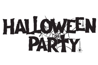 Cadılar Bayramı partisi el yazısıyla yazılmış metin ve spiderweb elle çizilmiş. Çizilmiş vektör Hat el