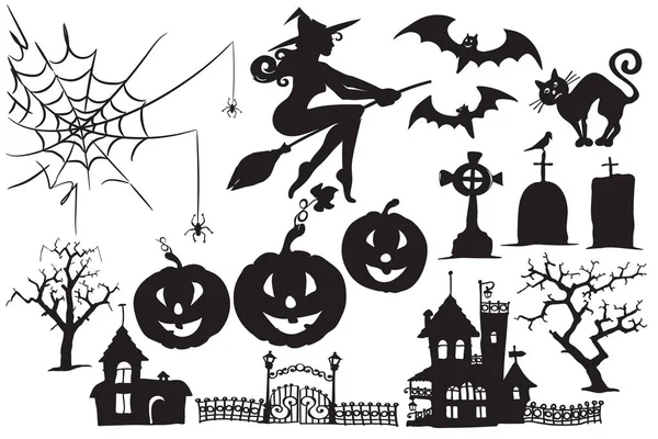 Vector Collectie Halloween Symbolen Speciale Tekens — Stockvector