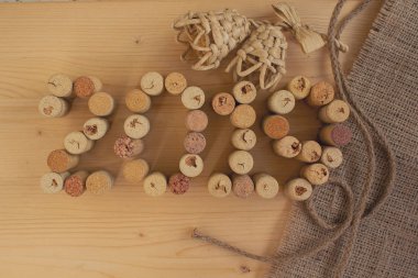 Wine corks closeup 2019. New Year's decoration clipart