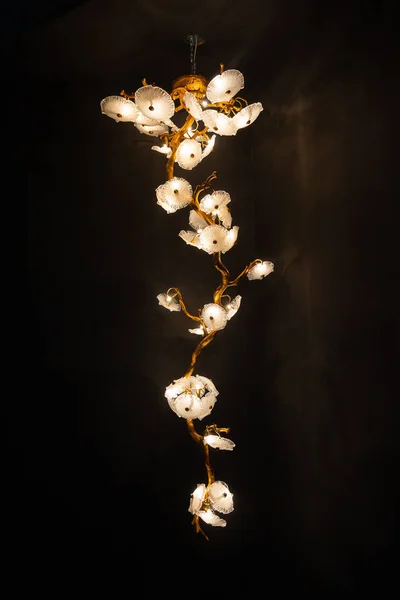 Schöne Luxuriöse Kronleuchter Form Von Blumen Auf Schwarzem Hintergrund Innenräume — Stockfoto