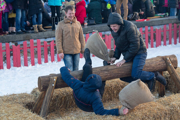 Kiev, Ukraine - February 17, 2018: Traditional fun at the celebration of carnival 