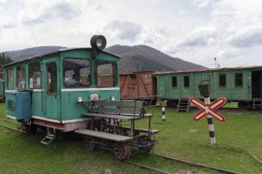 Kolochava, Ukrayna - 18 Nisan 2017: Dar hat demiryolu Müzesi sergi SSCB kez