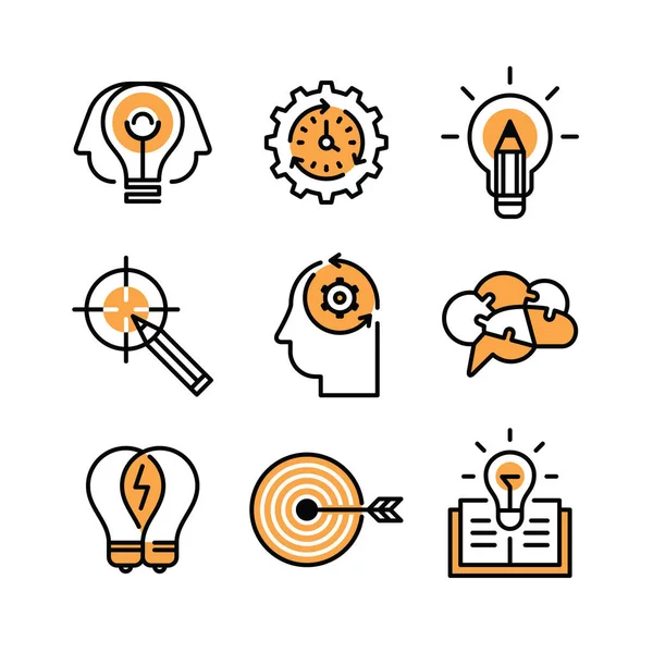 Stratégie Remue Méninges Conception Solutions Inventions Ensemble Icônes Vectorielles — Image vectorielle