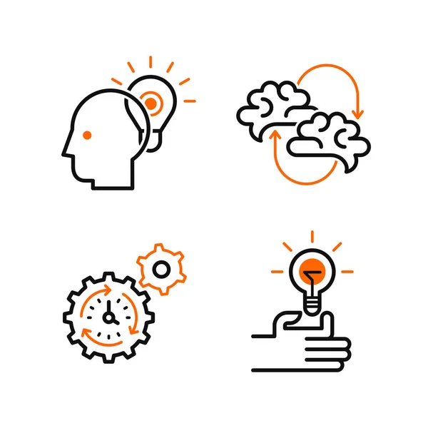 Brainstorming Creativity Idea Icons Set — Stock Vector