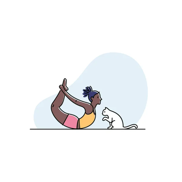 Een Jonge Vrouw Die Yoga Doet Met Haar Kat Vectorillustratie — Stockvector