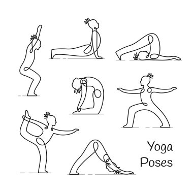 Doğrusal yoga pozlar seti.