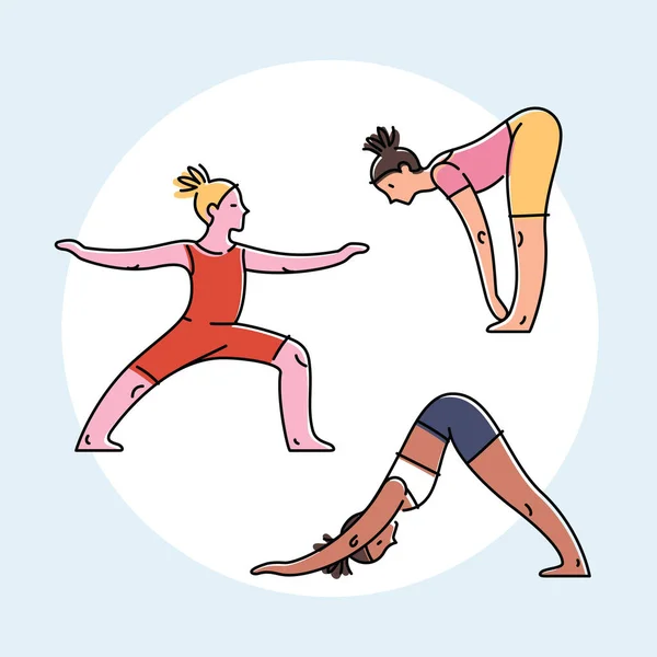 Set Van Yoga Houdingen Platte Ontwerp Kleurrijke Vectorillustratie — Stockvector