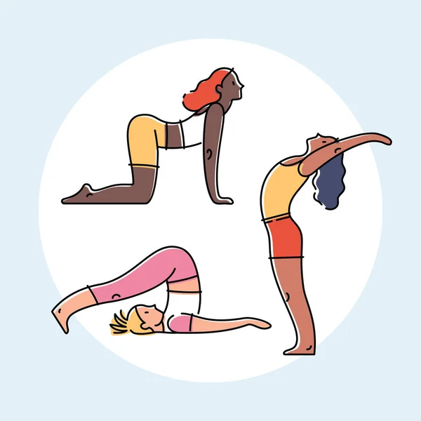 Conjunto Posturas Yoga Diseño Plano Vector Colorido Ilustración — Archivo Imágenes Vectoriales