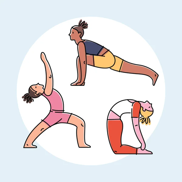 Set Van Yoga Houdingen Platte Ontwerp Kleurrijke Vectorillustratie — Stockvector