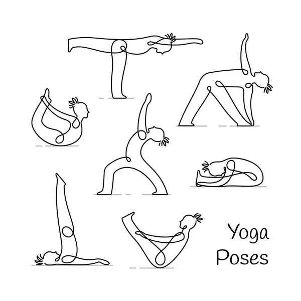 Doğrusal Yoga Pozlar Seti — Stok Vektör