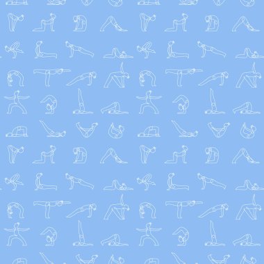 Yoga asanas vektör seamless modeli el ile çizilmiş.