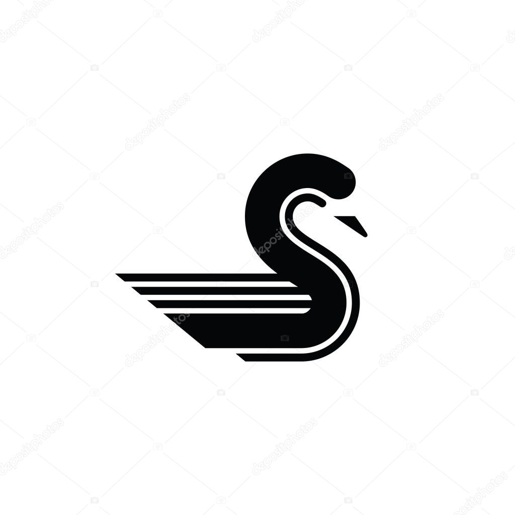 Stylized swan and letter S icon in simple line style. Creative concept.