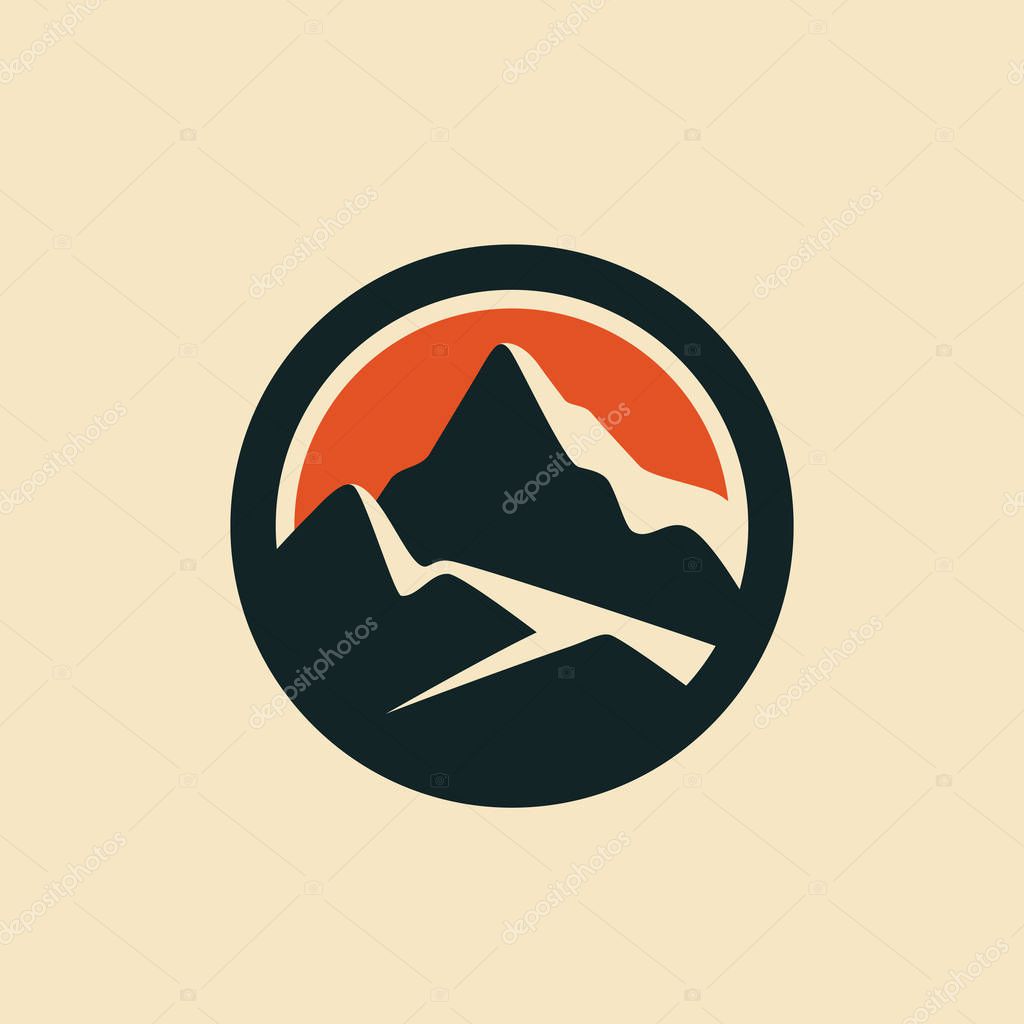 Stylized mountains emblem, vector icon