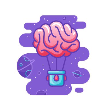 Sıcak hava balonu gibi beyin uzayda uçar. Beyninizi serbest, dışarıya bak, başka bir bakış açısı bul yaratıcı kavram.