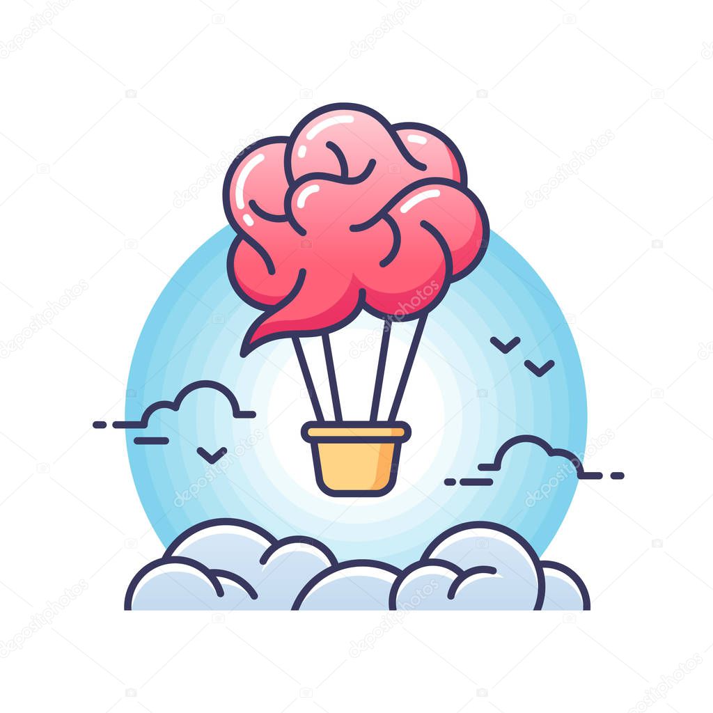 Brain balloon fly in the sky. Free and smart brain, creative concept.