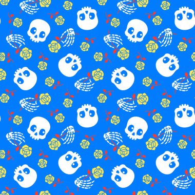 Kafatası ve güller kusursuz vektör deseni.