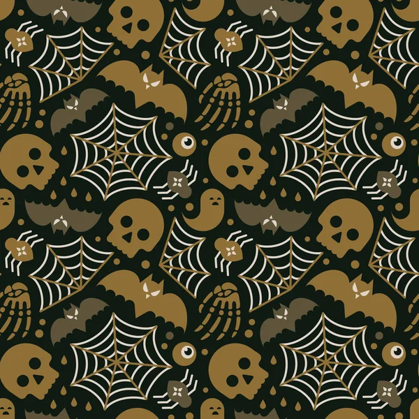 Halloween Naadloos Patroon Met Schedel Vleermuis Spin Web — Stockvector