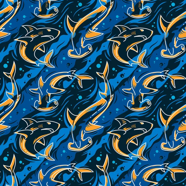 Patrón Vectorial Sin Fisuras Con Tiburones Fondo Moderno Para Textiles — Archivo Imágenes Vectoriales