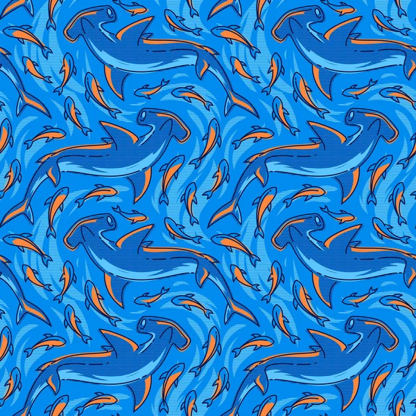 Бесшовный Векторный Рисунок Акулами Рыбой — стоковый вектор