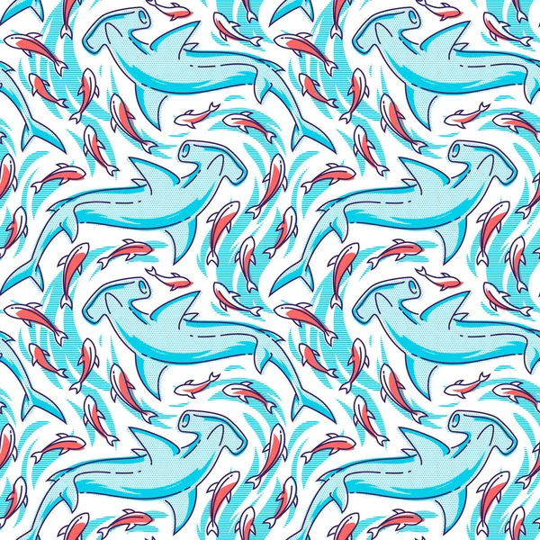 Naadloos Vectorpatroon Met Haaien Vissen Moderne Achtergrond Voor Prints Shirts — Stockvector