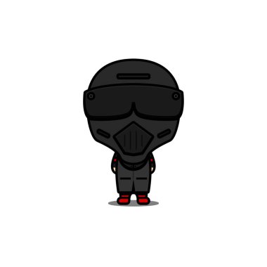 Kırmızı Çizmeli Şirin Motosikletçi Çizme Karakter Vektör Çizimi