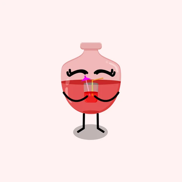 Cute Pink Perfume Red Juice Drink Cartoon Character Vector Illustration - Stok Vektor