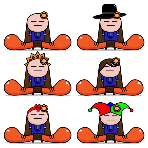 Şirin Çocuk ve Turuncu Ayakkabı Çizgi Film Karakter Vektörü Set