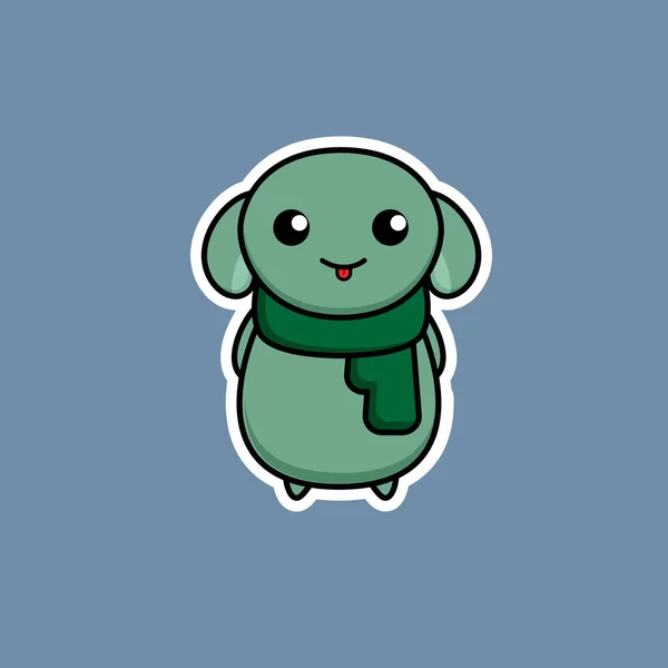 Yeşil Fularlı Şirin Yeşil Uzaylı Çizgi Film Karakteri Vektör Çizimi