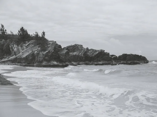 Landscape of Ocean, rock and beach in Horseshoe Bay, Bermuda. Rocky Beach.