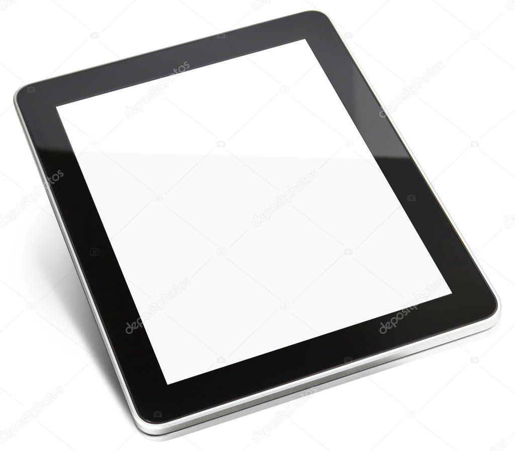 Blank tablet screen isolated on white