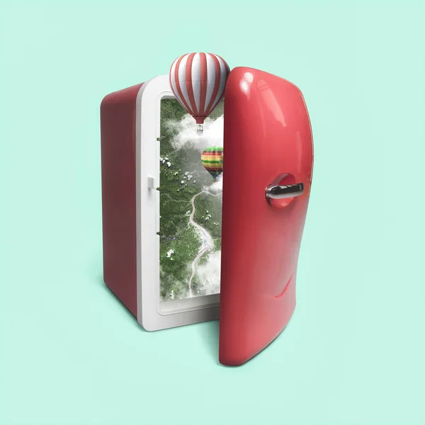 안쪽의 냉장고와 여행 테마 — 스톡 사진