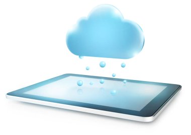 Tablet kavramı ile üstüne yağmur bulutu