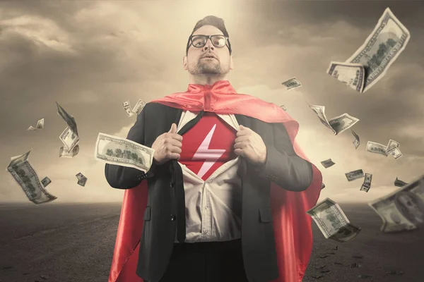 Superhrdina podnikatel blesk koncept — Stock fotografie
