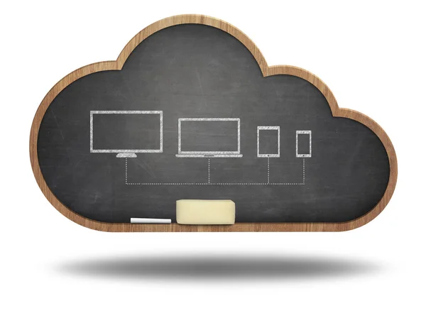 구름 모양 검은 칠판에 클라우드 컴퓨팅 개념 — 스톡 사진
