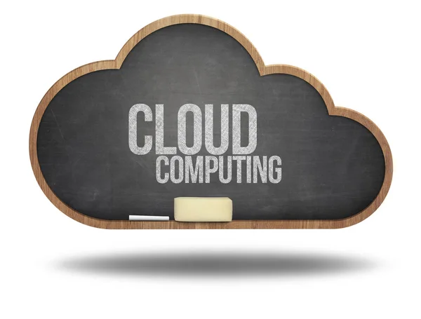 Cloud computing text on black blackboard