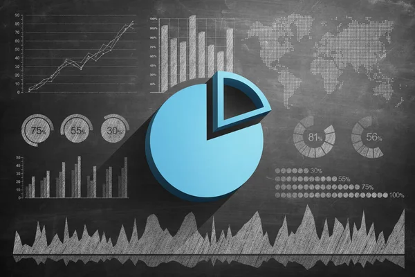 Pie chart and other charts in blackboard — Stock Photo, Image