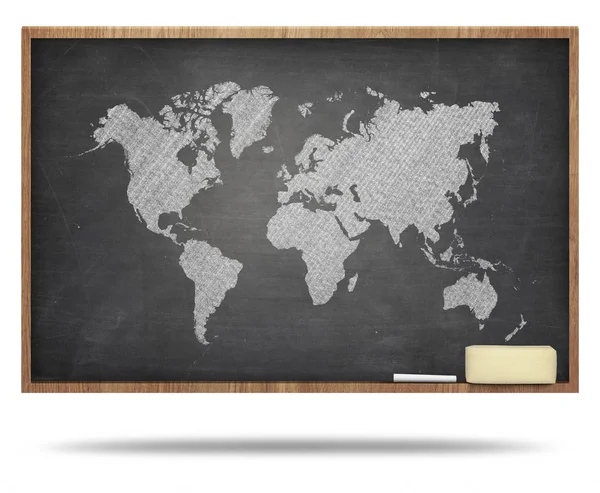 Mapa świata na tablicy czarny — Zdjęcie stockowe