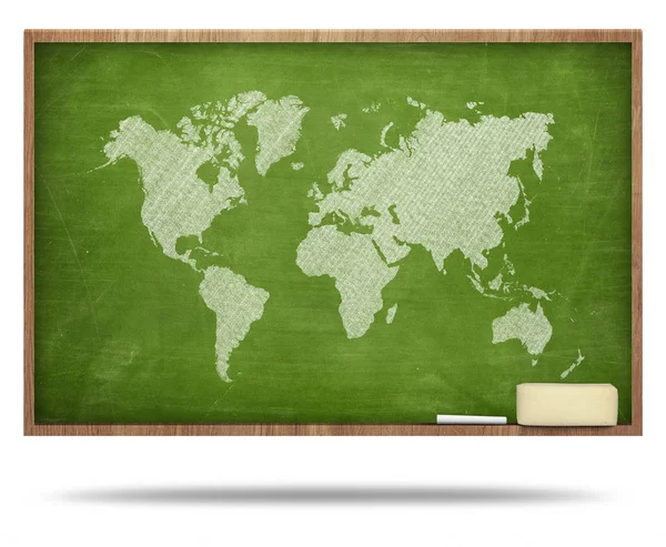World map on black blackboard — Stock Photo, Image
