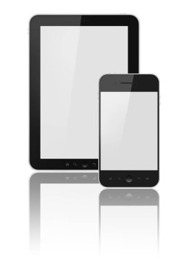 Tablet ve telefon üzerinde beyaz izole