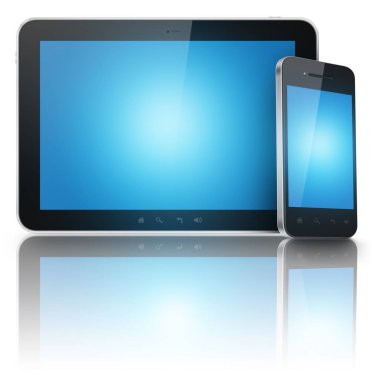 Tablet ve telefon ile izole mavi ekranlar
