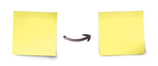 Yellow reminder notes with arrow in between — Stock Photo, Image