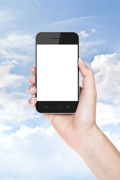 Рука бізнесмена, що тримає мобільний телефон з порожнім екраном — стокове фото