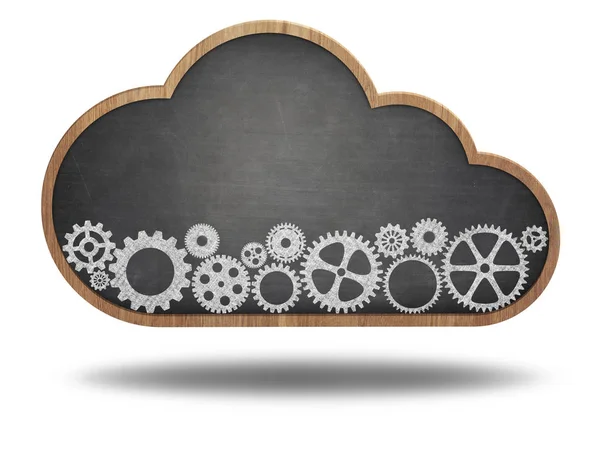 Cloud shape blackboard with cogwheels — Stock Photo, Image