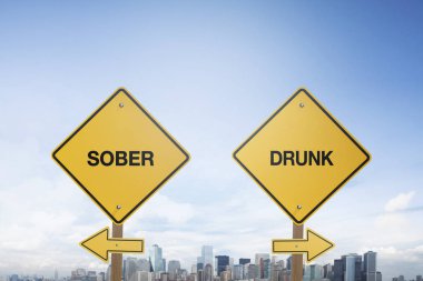 Trafik işareti kavramı ile metin ayık ve sarhoş